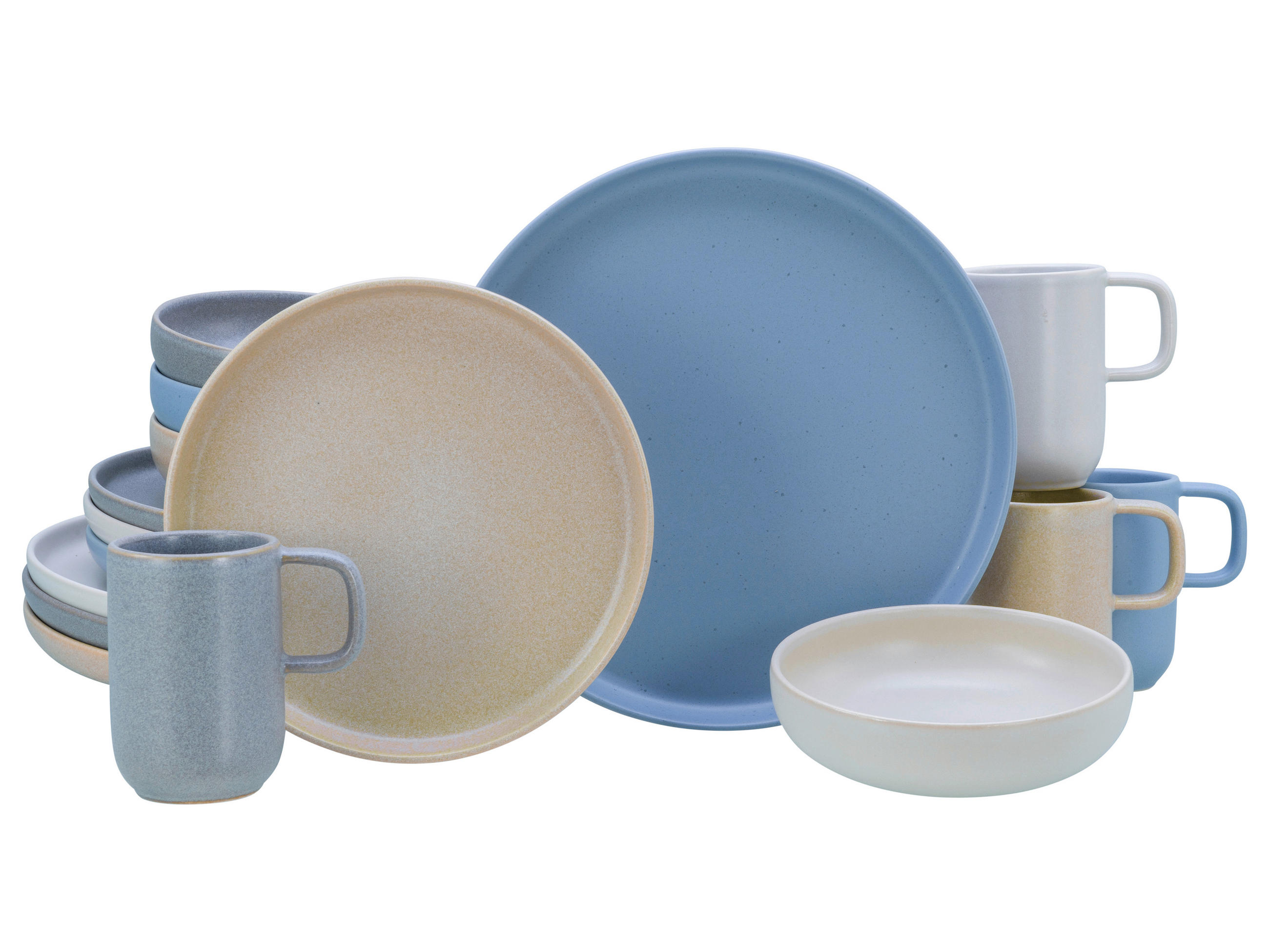 KOMBISERVICE Creme, Grau, Sandfarben, Hellblau Uno Nordic 16-teilig 4 Personen  - Sandfarben/Creme, Basics, Keramik - Creatable