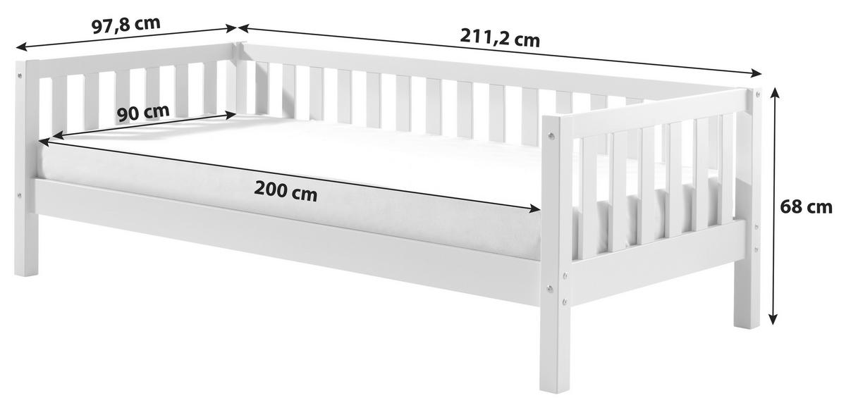 KINDER-/JUNIORBETT 90/200 cm  in Weiß  - Weiß, MODERN, Holz/Holzwerkstoff (90/200cm) - MID.YOU