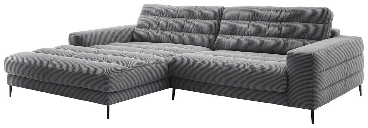 ECKSOFA Ottomane links  Badia Dunkelgrau Cord  - Dunkelgrau/Schwarz, Design, Textil/Metall (207/296cm) - Dieter Knoll