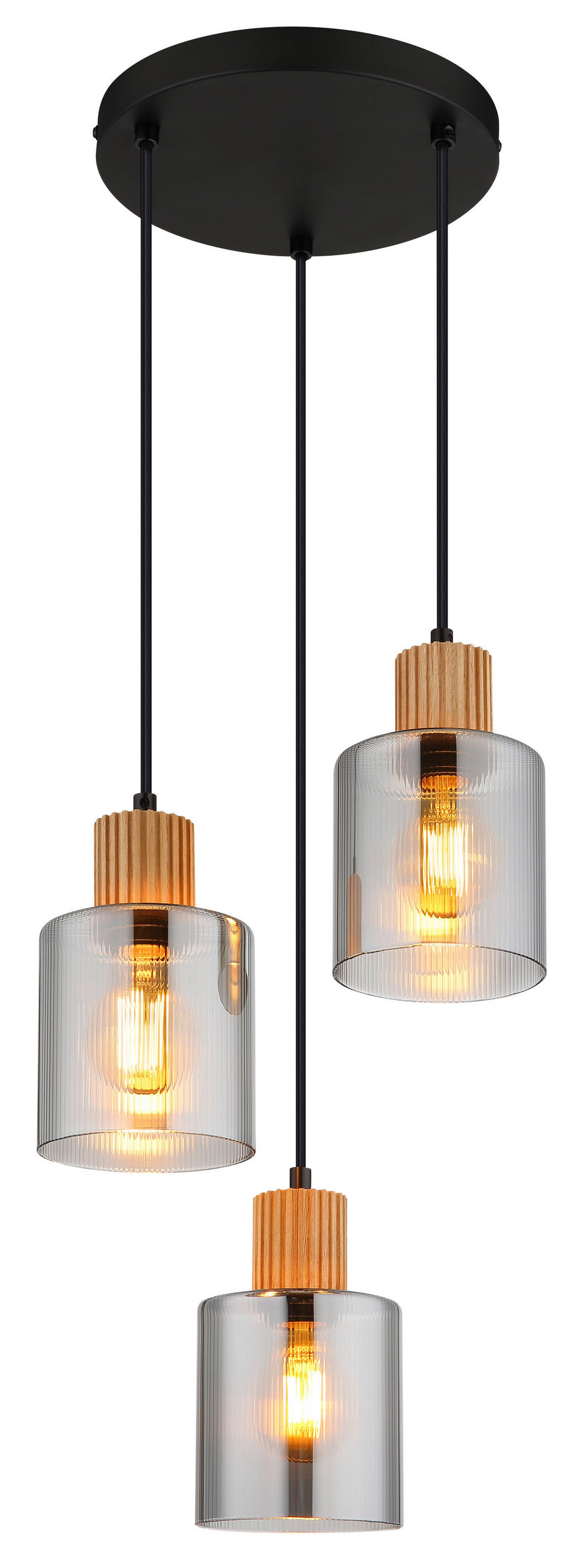 HÄNGELEUCHTE 30/120 cm  - Dunkelbraun/Schwarz, Natur, Glas/Holz (30/120cm) - Globo