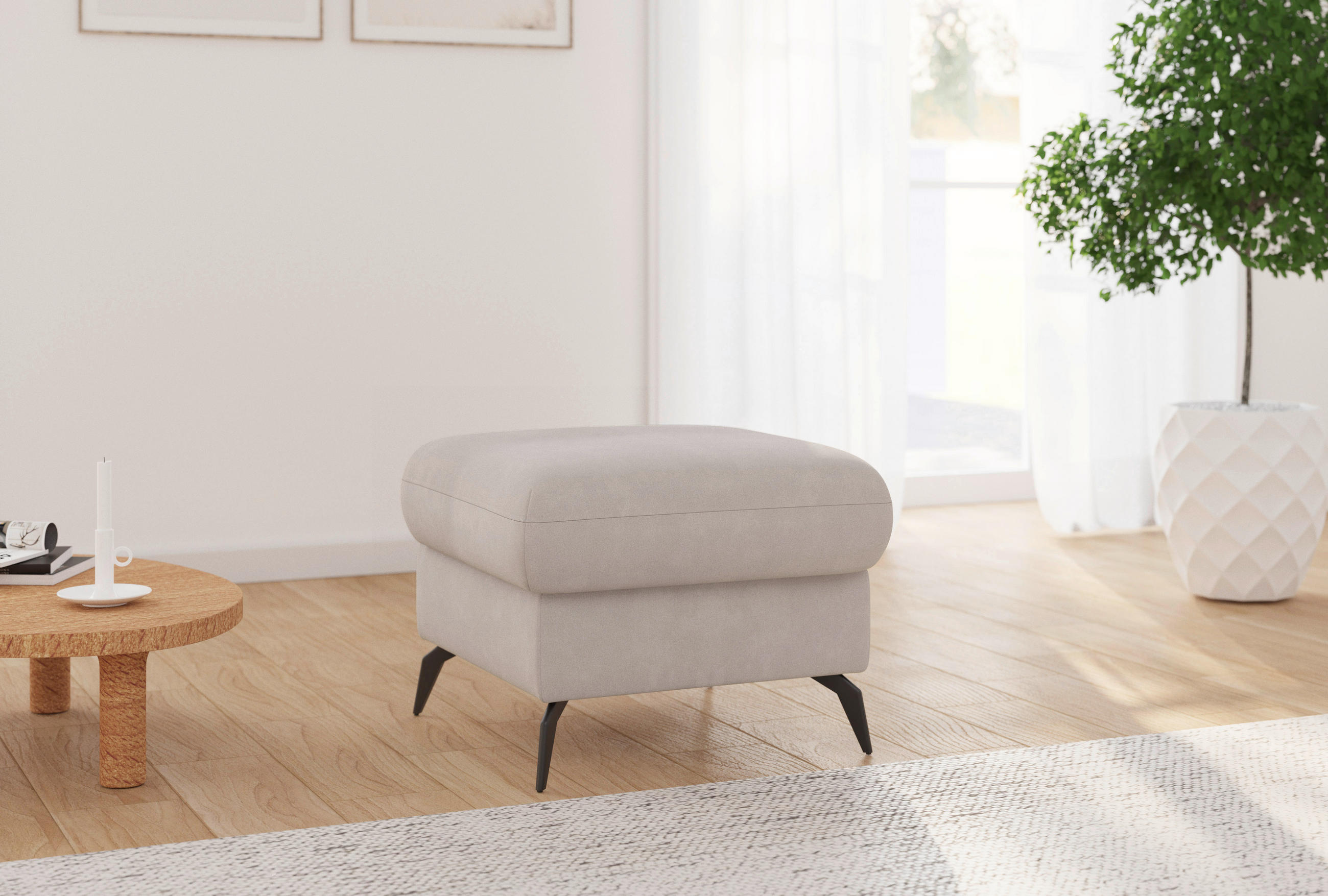 HOCKER in Textil Greige  - Greige/Schwarz, KONVENTIONELL, Textil/Metall (58/50/58cm) - Sit & More