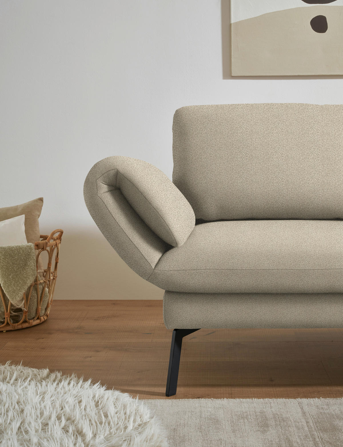 ECKSOFA Flachgewebe Beige  - Beige/Schwarz, Design, Textil/Metall (255-365/175-224cm) - Dieter Knoll