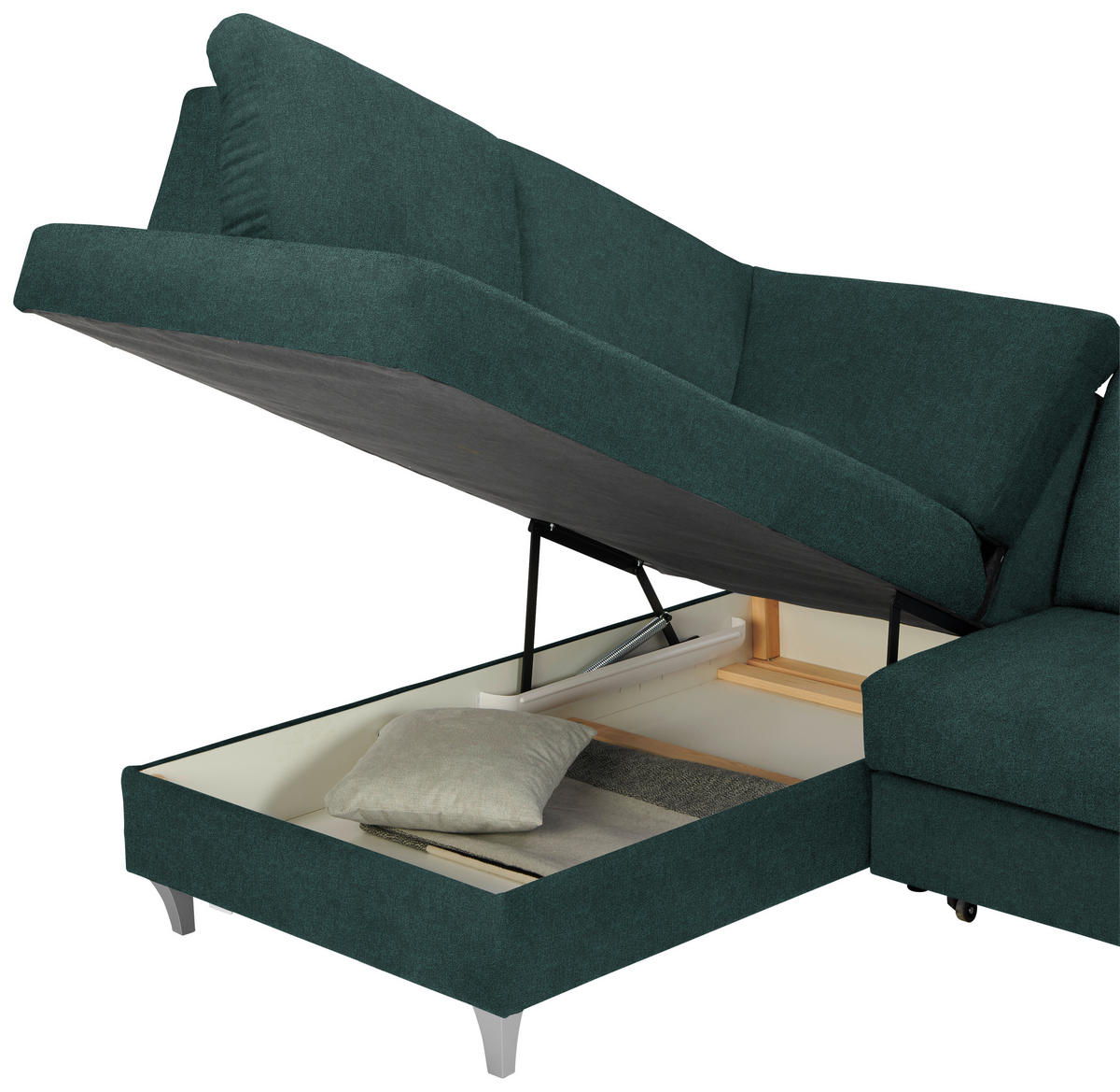 ECKSOFA in Flachgewebe Dunkelgrün  - Dunkelgrün/Silberfarben, Konventionell, Holz/Textil (186/255cm) - Cantus