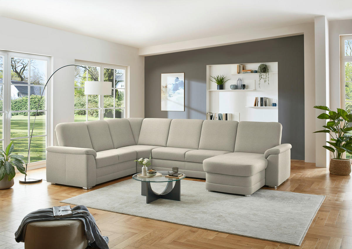 WOHNLANDSCHAFT  in Chenille Silberfarben  - Silberfarben/Alufarben, KONVENTIONELL, Holz/Textil (235/329/160cm) - Beldomo Comfort