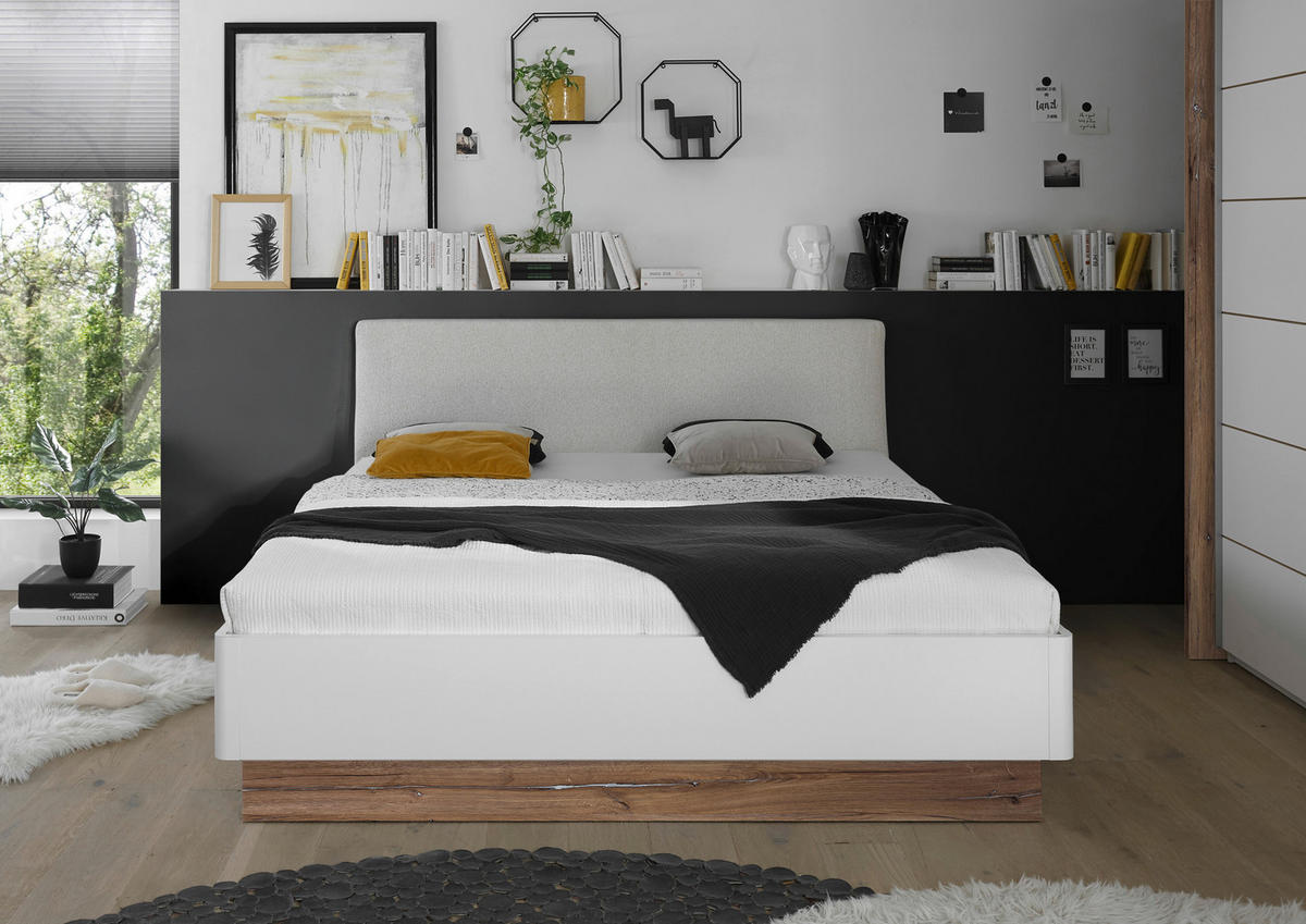 KREVET 180/200 cm     bela, boja hrasta  - boja hrasta/bela, Moderno, pločasti materijal/plastika (180/200cm) - Hom`in