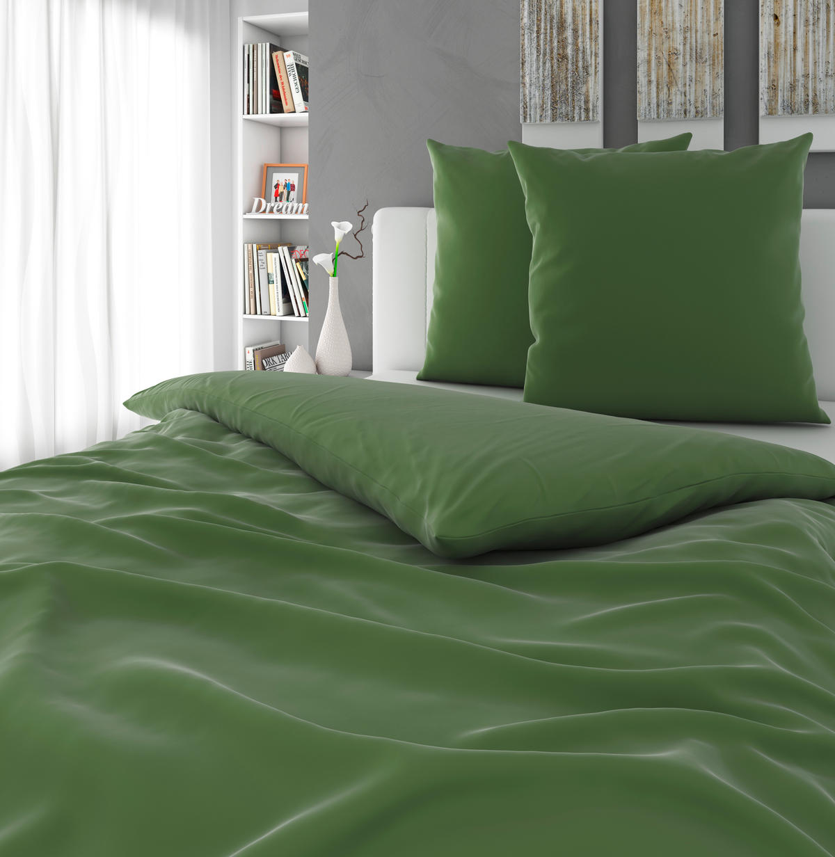 BETTWÄSCHE 3-teilig Satin 200/200 cm  - Jadegrün, Textil (200/200cm) - Novel