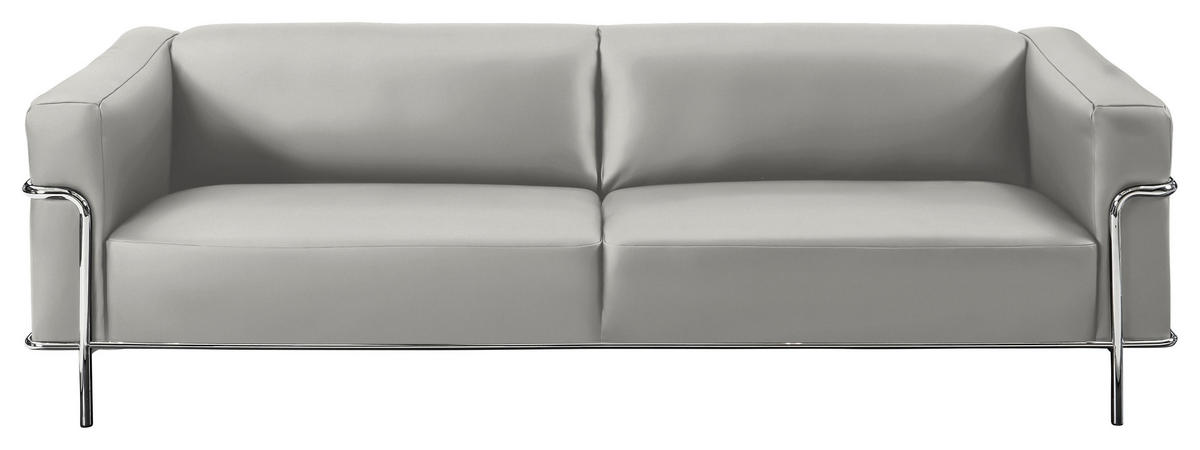 3-SITZER-SOFA Echtleder Hellgrau  - Chromfarben/Hellgrau, Design, Leder/Metall (236/67/96cm) - Johann Jakob
