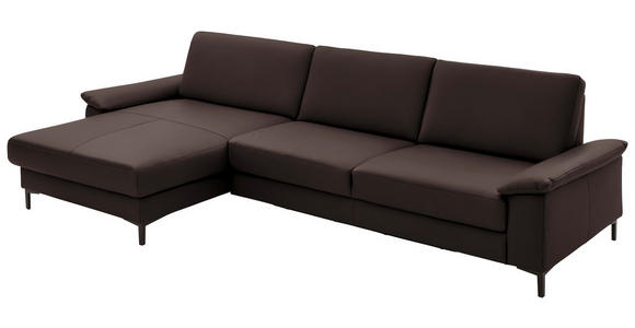 ECKSOFA in Echtleder Dunkelbraun 176/334 cm - Dunkelbraun/Schwarz, Design, Leder/Metall (176/334cm) - Dieter Knoll