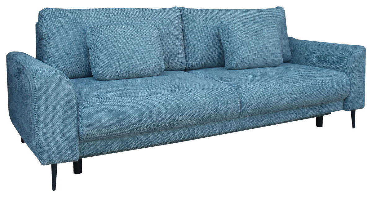 SCHLAFSOFA  mit Liegefunktion, Schlafen auf Sitzhöhe, Rücken echt Chenille Petrol  - Petrol/Schwarz, KONVENTIONELL, Textil/Metall (235/90/104cm) - Carryhome