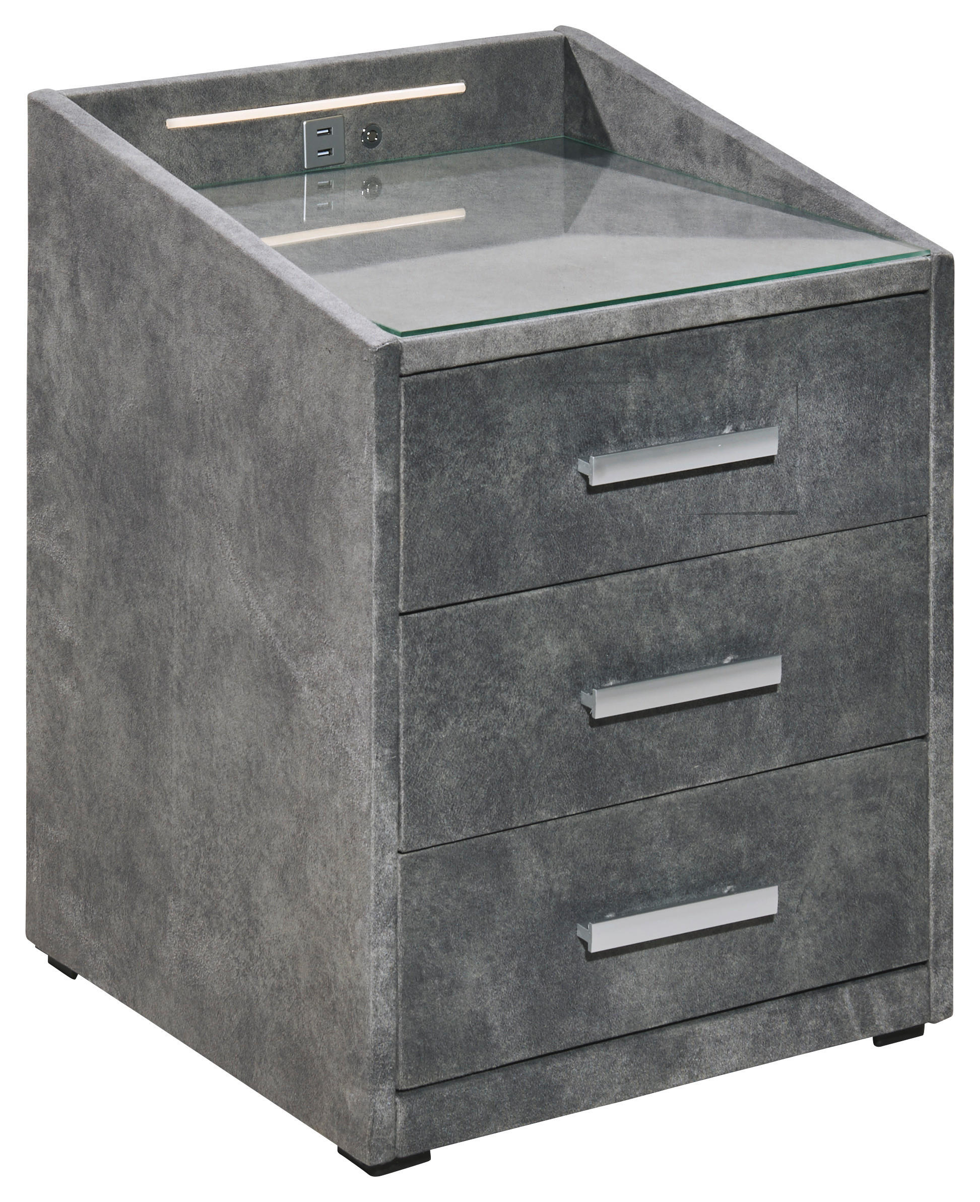 NACHTSCHRANK 47/61/46 cm  - Graubraun/Silberfarben, MODERN, Holzwerkstoff/Kunststoff (47/61/46cm) - MID.YOU