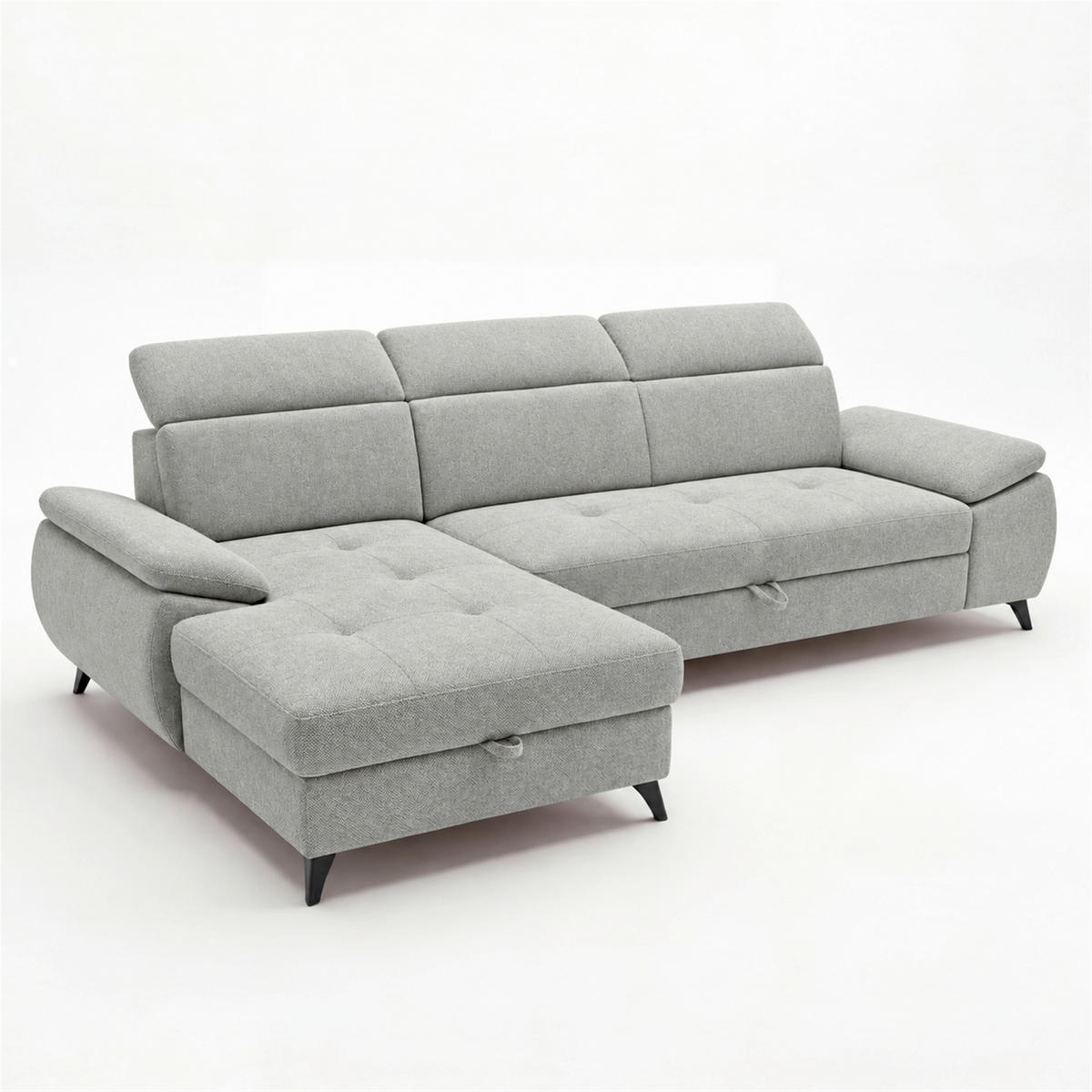 ECKSOFA TAOS Hellgrau Struktur Bettkasten, Rücken echt, Kopfteilverstellung, Stauraum  - Hellgrau/Schwarz, Basics, Holz/Textil (281/166cm) - MID.YOU