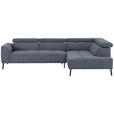 ECKSOFA Graublau Feincord  - Graublau/Schwarz, Design, Textil/Metall (280/205cm) - Xora