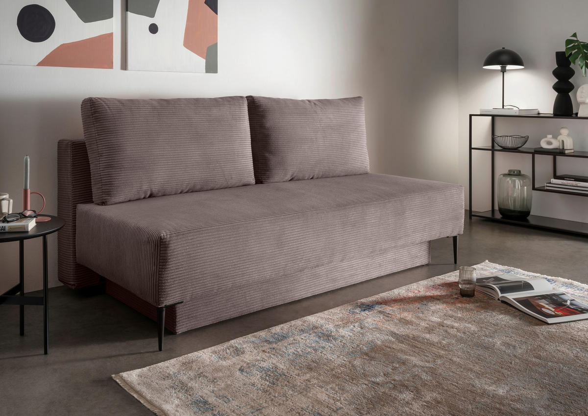 SCHLAFSOFA in Cord Graubraun  - Graubraun/Schwarz, Modern, Textil/Metall (198/90/100cm) - Livetastic