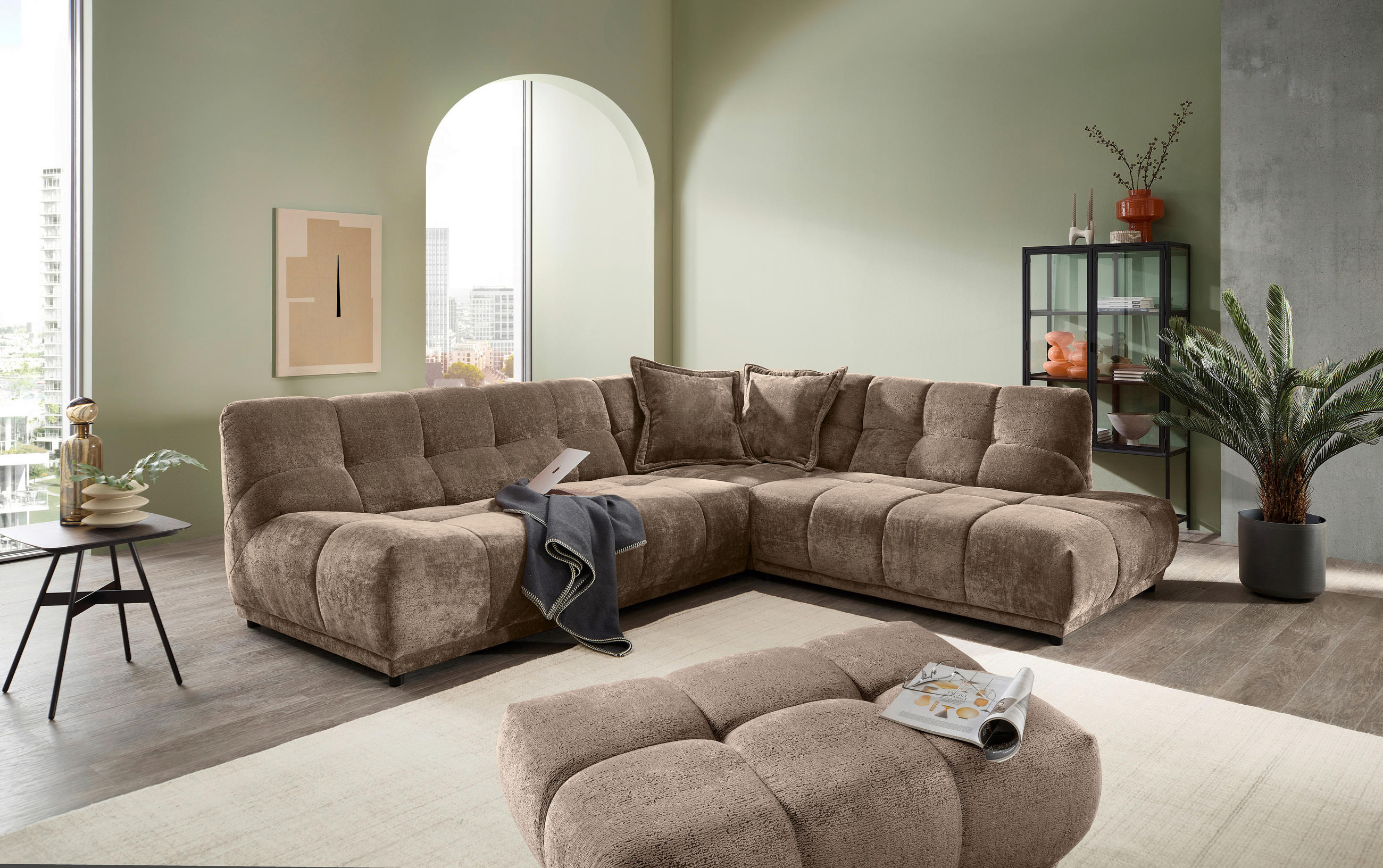 ECKSOFA Chenille Braun  - Schwarz/Braun, Modern, Kunststoff/Textil (284/250cm) - Livetastic