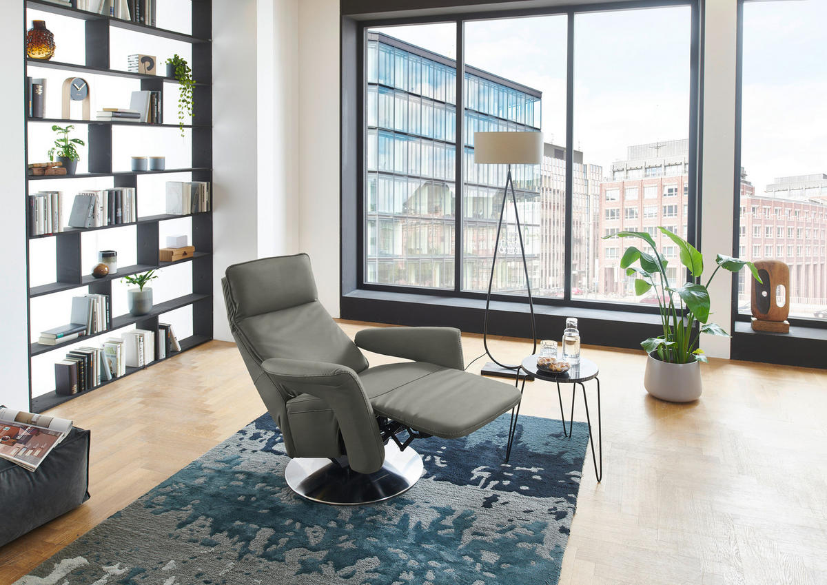 RELAXSESSEL in Leder Grau  - Edelstahlfarben/Grau, Design, Leder/Metall (83/112/87-174cm) - Valdera
