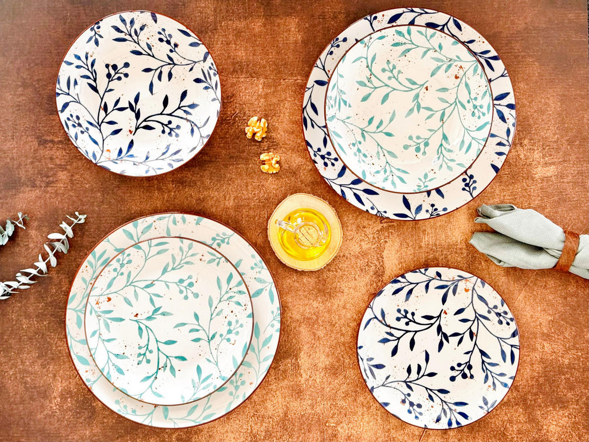 TELLERSET OLIVE 18-teilig  - Türkis/Braun, Basics, Keramik - Mäser