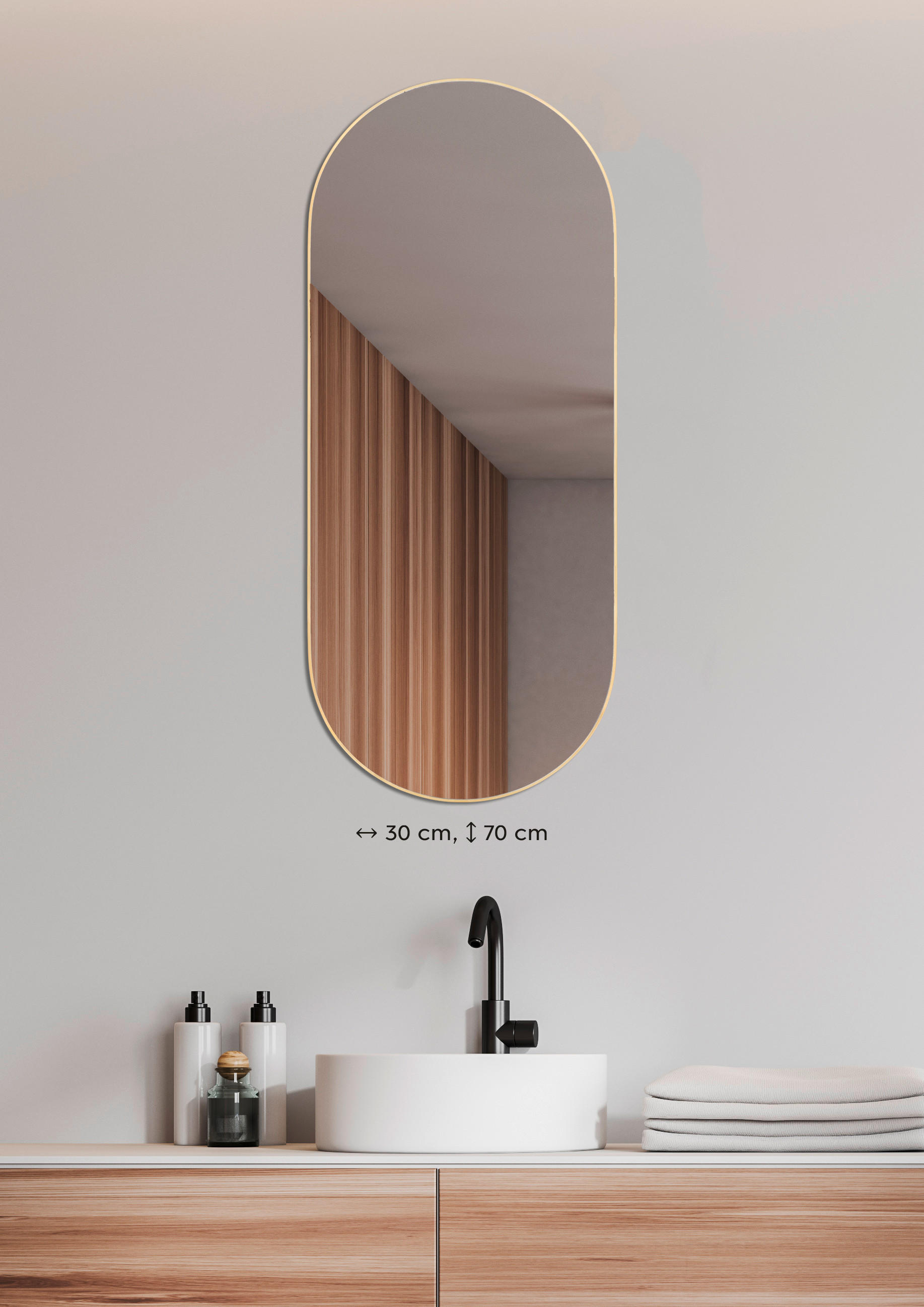 WANDSPIEGEL 30/70/1 cm  - Goldfarben, Trend, Glas/Metall (30/70/1cm)