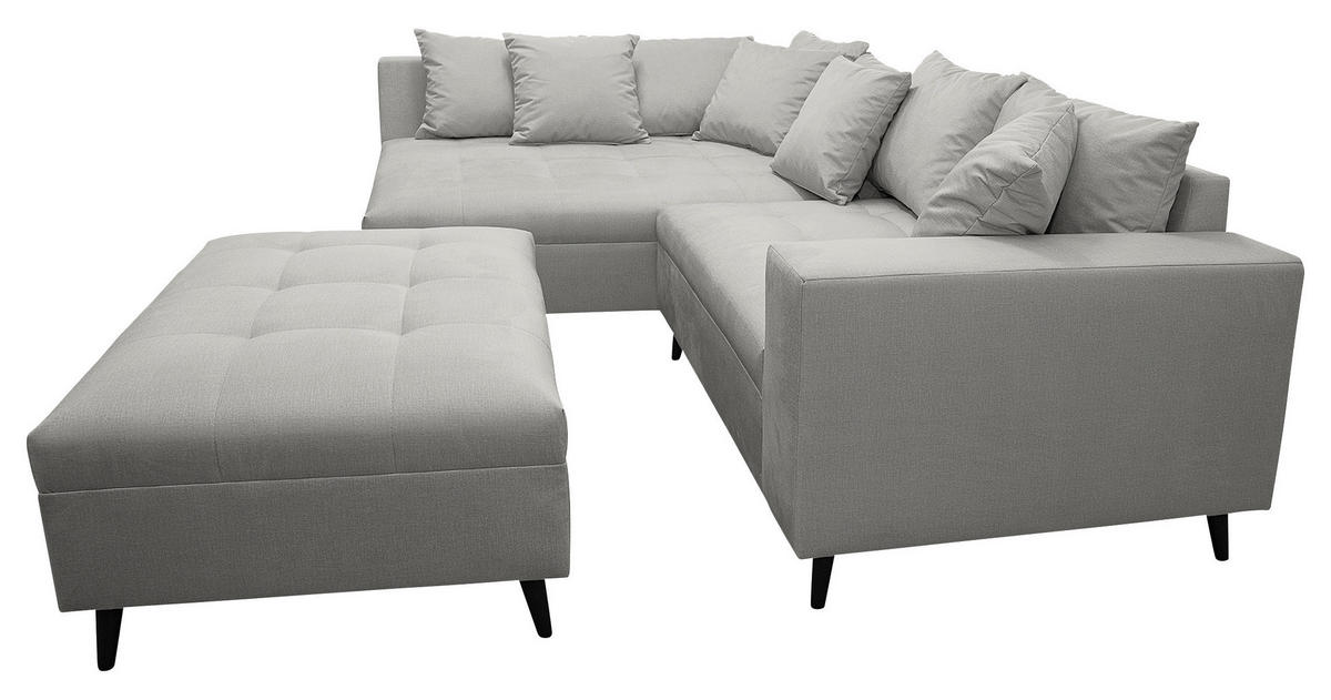 Ecksofa inkl. Hocker in Mikrofaser Grau  - Schwarz/Grau, Design, Holz/Textil (174/247cm) - MID.YOU