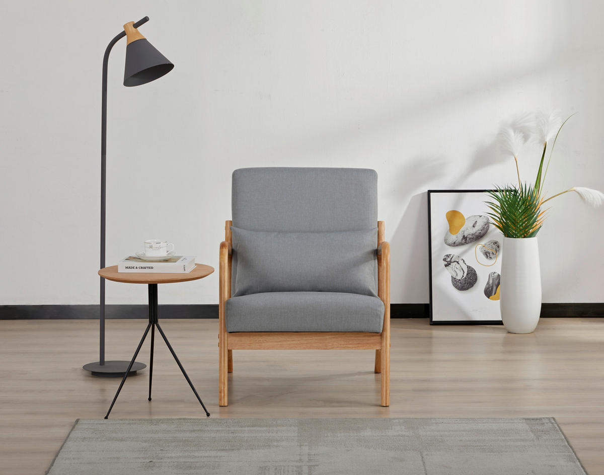 SESSEL in Webstoff Grau  - Naturfarben/Grau, Modern, Holz/Textil (73/76/60cm) - Livetastic