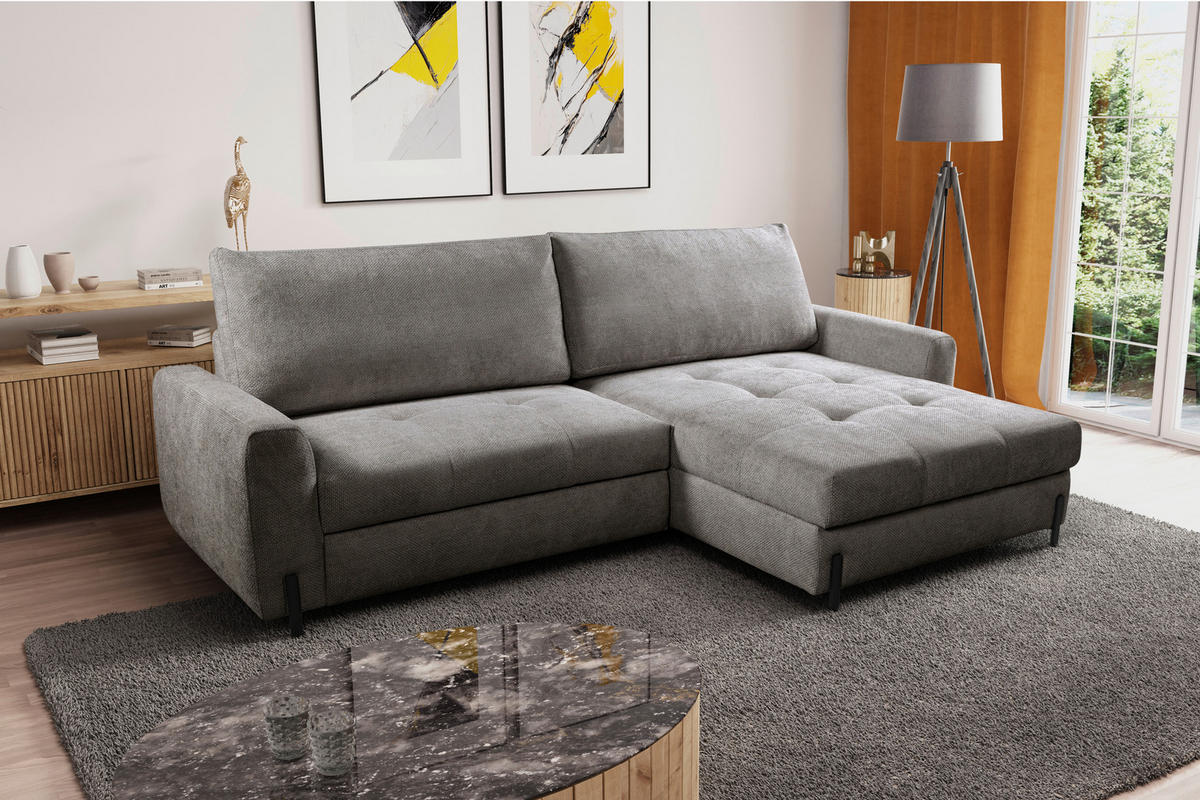 ECKSOFA in Struktur Graubraun  - Graubraun/Schwarz, Design, Textil/Metall (265/162cm) - MID.YOU
