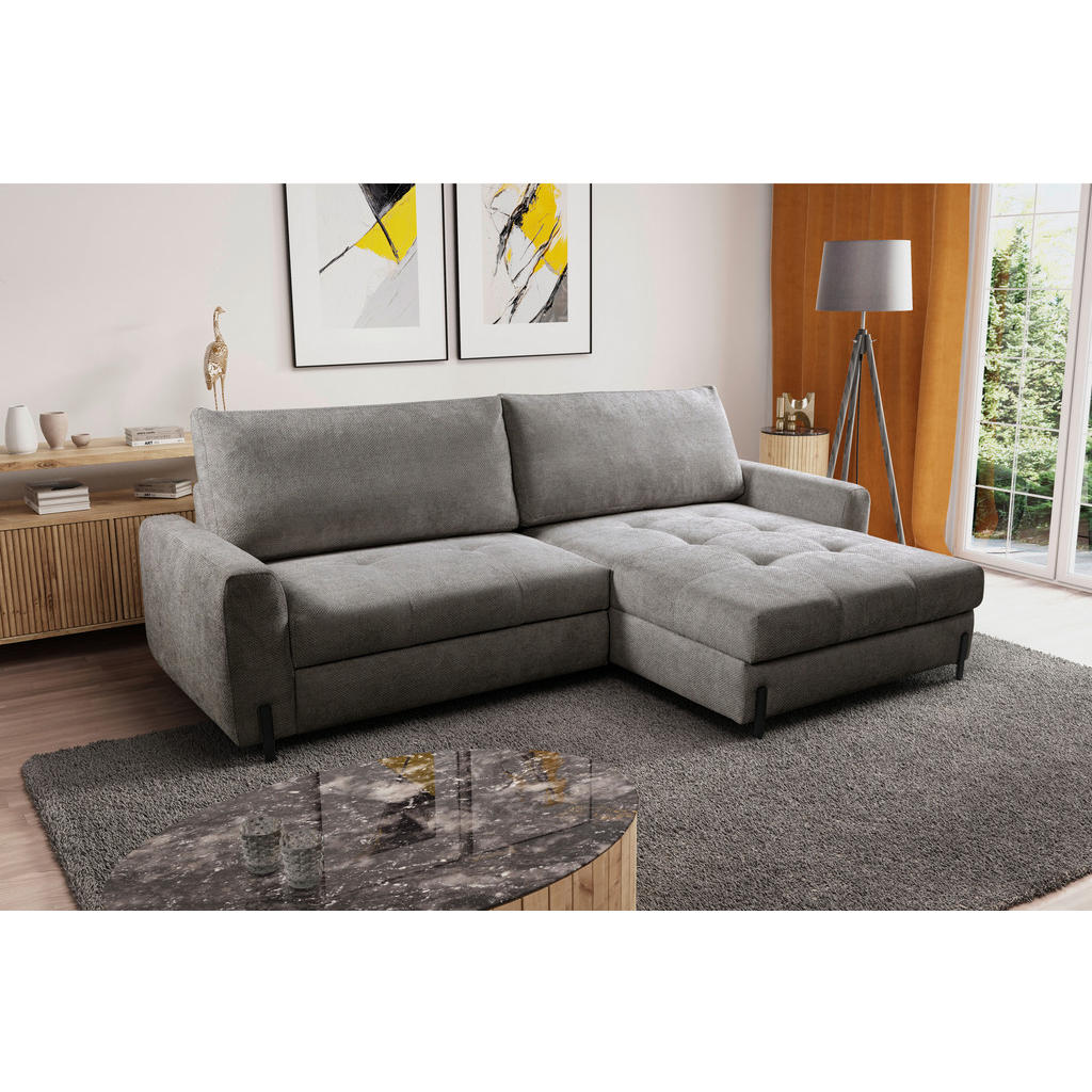 Thumbnail - Mid.you Ecksofa, Graubraun, Textil, 3-Sitzer, Ottomane rechts, L-Form, 265x162 cm, Made in EU, Liegefunktion, Rücken ech...