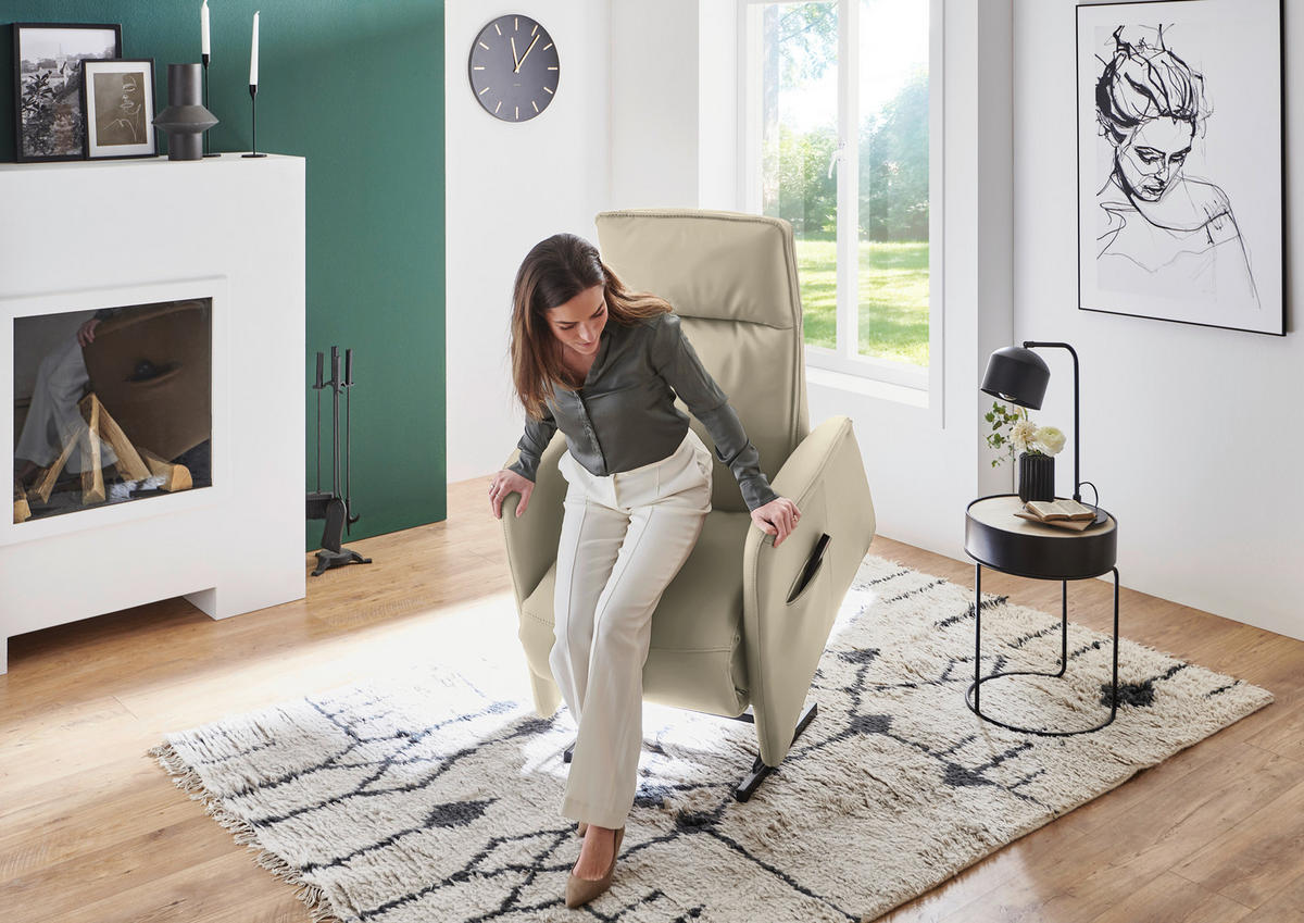 FERNSEHSESSEL in Creme, Naturfarben  - Creme/Schwarz, Design, Leder/Kunststoff (79/114/87-176cm) - Valdera
