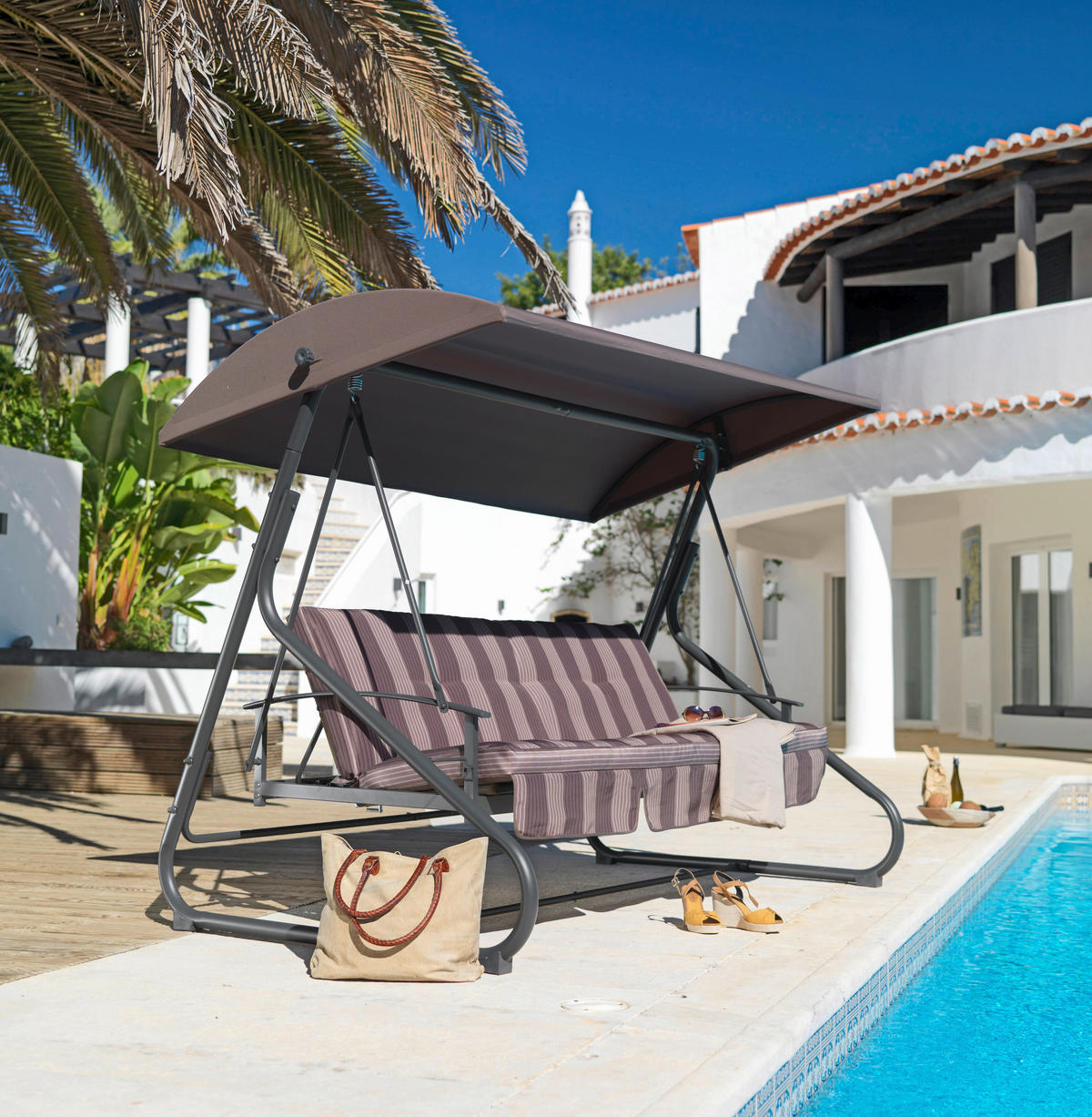 Balansoar Grădină 227/169/129 cm  - maro/antracit, Konventionell, metal/textil (227/169/129cm) - Ambia Garden