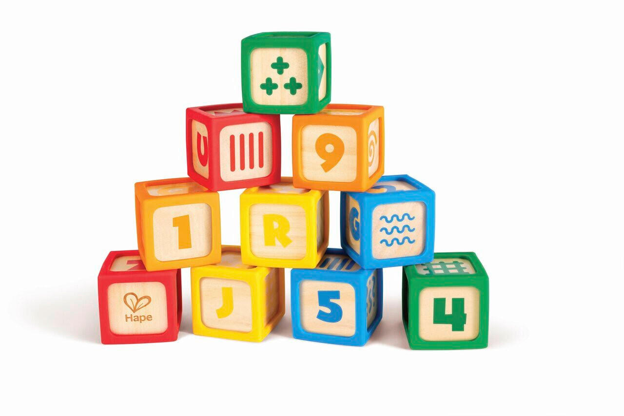 Hape Bausteine Baby Spielzeug Gelb, Orange, Rot, Hellblau, Hellgrün 21x5.5x18 cm