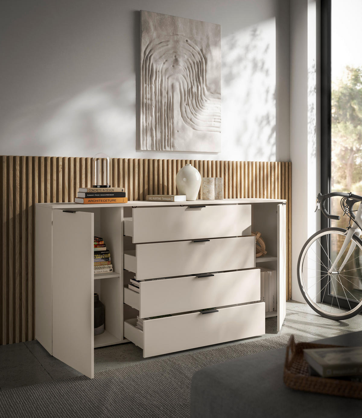 KOMODA S VRATIMA - kašmir/crna, Osnovno, pločasti materijal/plastika (180/90/40cm) - Xora