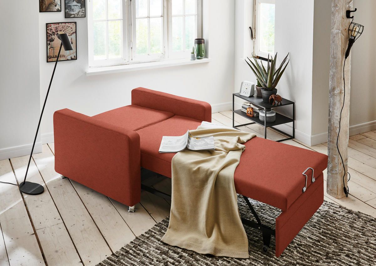 SCHLAFSESSEL Chenille Rotorange  - Rotorange/Alufarben, Konventionell, Textil/Metall (106/90/100cm) - Beldomo Style