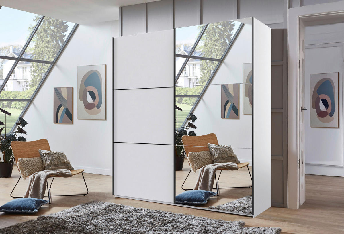 SCHWEBETÜRENSCHRANK 200/216/65 cm 2-türig Schwarz, Weiß  - Schwarz/Weiß, KONVENTIONELL, Glas/Holzwerkstoff (200/216/65cm) - Stylife