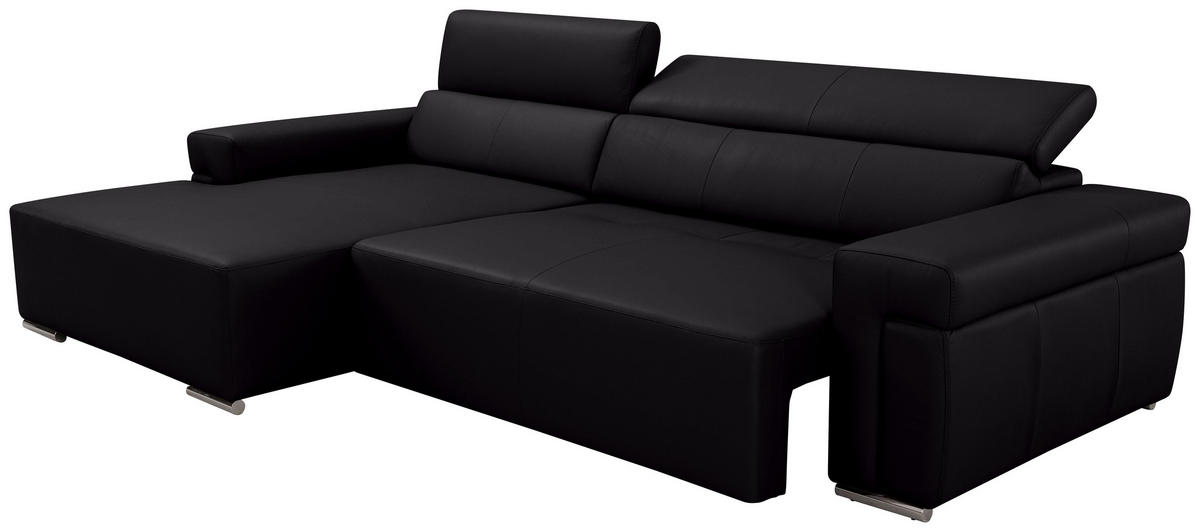 Ecksofa inkl. Funktion DUA Schwarz Echtleder  - Chromfarben/Schwarz, Design, Leder/Metall (170/293cm) - Novel
