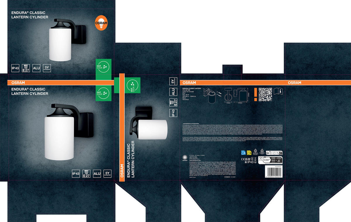 AUßENLEUCHTE 21/11,8/21,2 cm   - Schwarz, Basics, Glas/Metall (21/11,8/21,2cm) - Osram