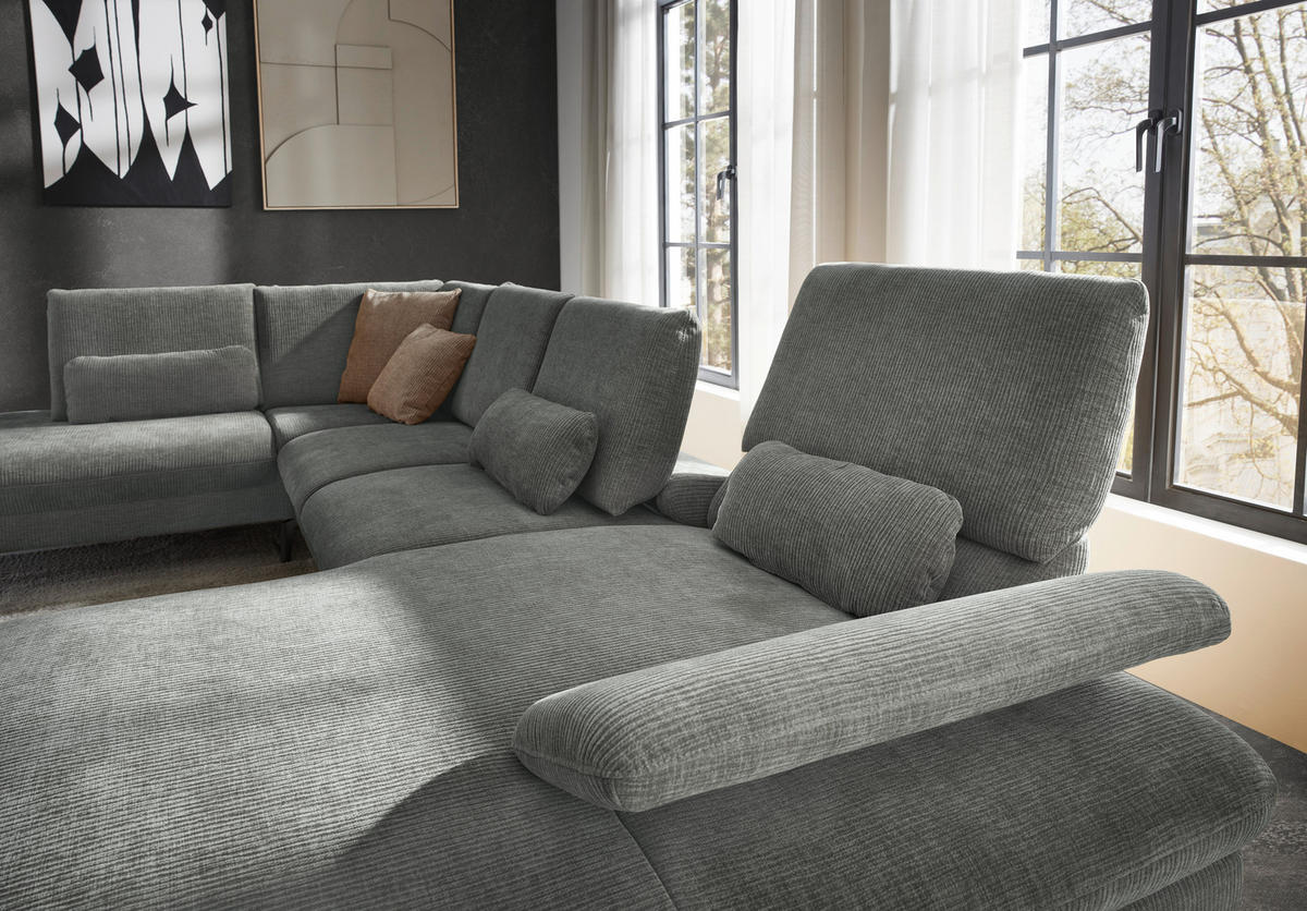 WOHNLANDSCHAFT in Webstoff Hellgrau  - Hellgrau/Schwarz, Design, Textil/Metall (208/354/157cm) - Dieter Knoll