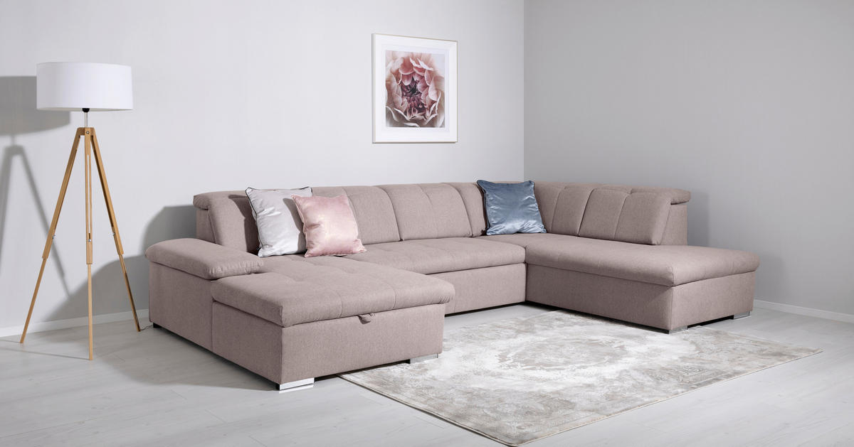 WOHNLANDSCHAFT Taupe  - Taupe/Grau, Design, Textil/Metall (173/328/215cm) - MID.YOU