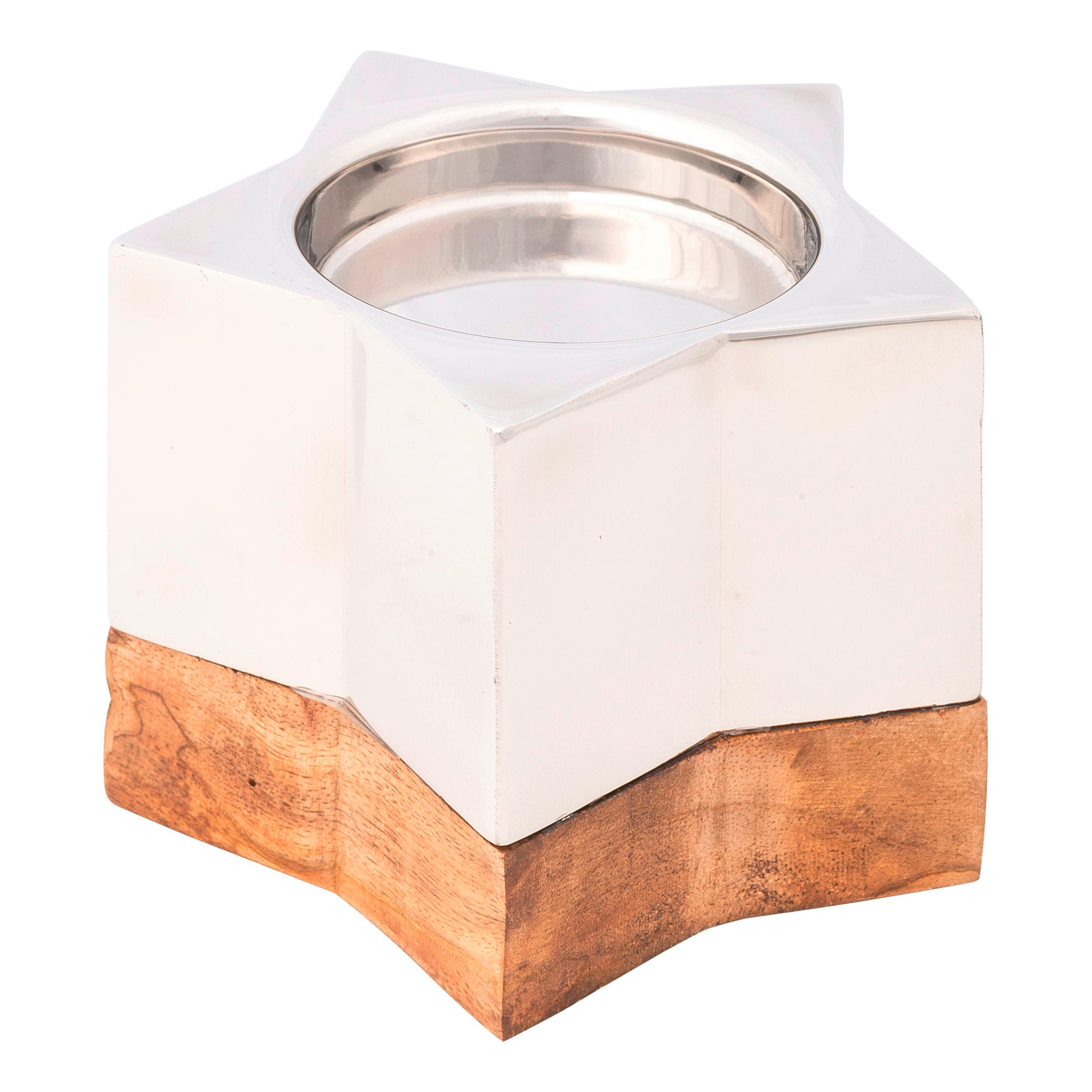 KERZENHALTER - Silberfarben, KONVENTIONELL, Holz/Metall (10cm) - X-Mas