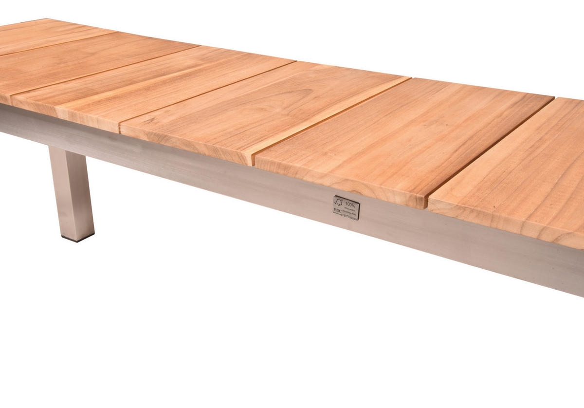 SITZBANK 180/38/45 cm  in Silberfarben, Teakfarben  - Silberfarben/Teakfarben, Basics, Holz/Metall (180/38/45cm) - Gardenson