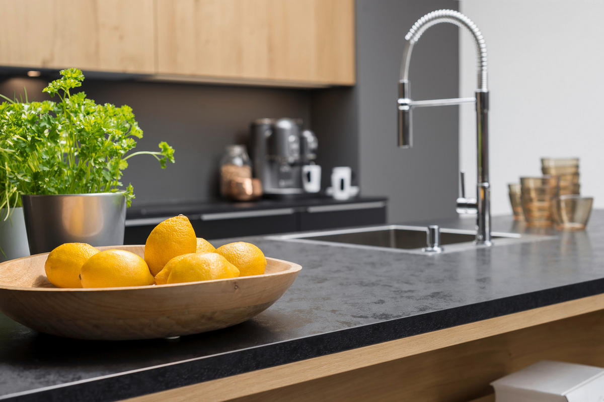 EINBAUKÜCHE SOFT LACK  - Eichefarben/Schwarz, Design, Holzwerkstoff - Nolte Küchen
