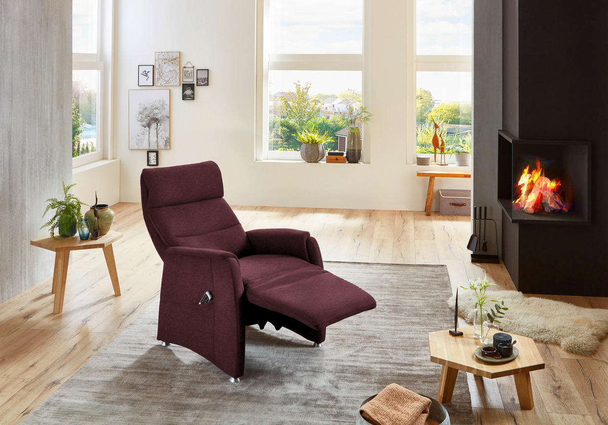 FERNSEHSESSEL in Flachgewebe Bordeaux  - Bordeaux/Alufarben, Konventionell, Textil/Metall (69/111/83cm) - Cantus