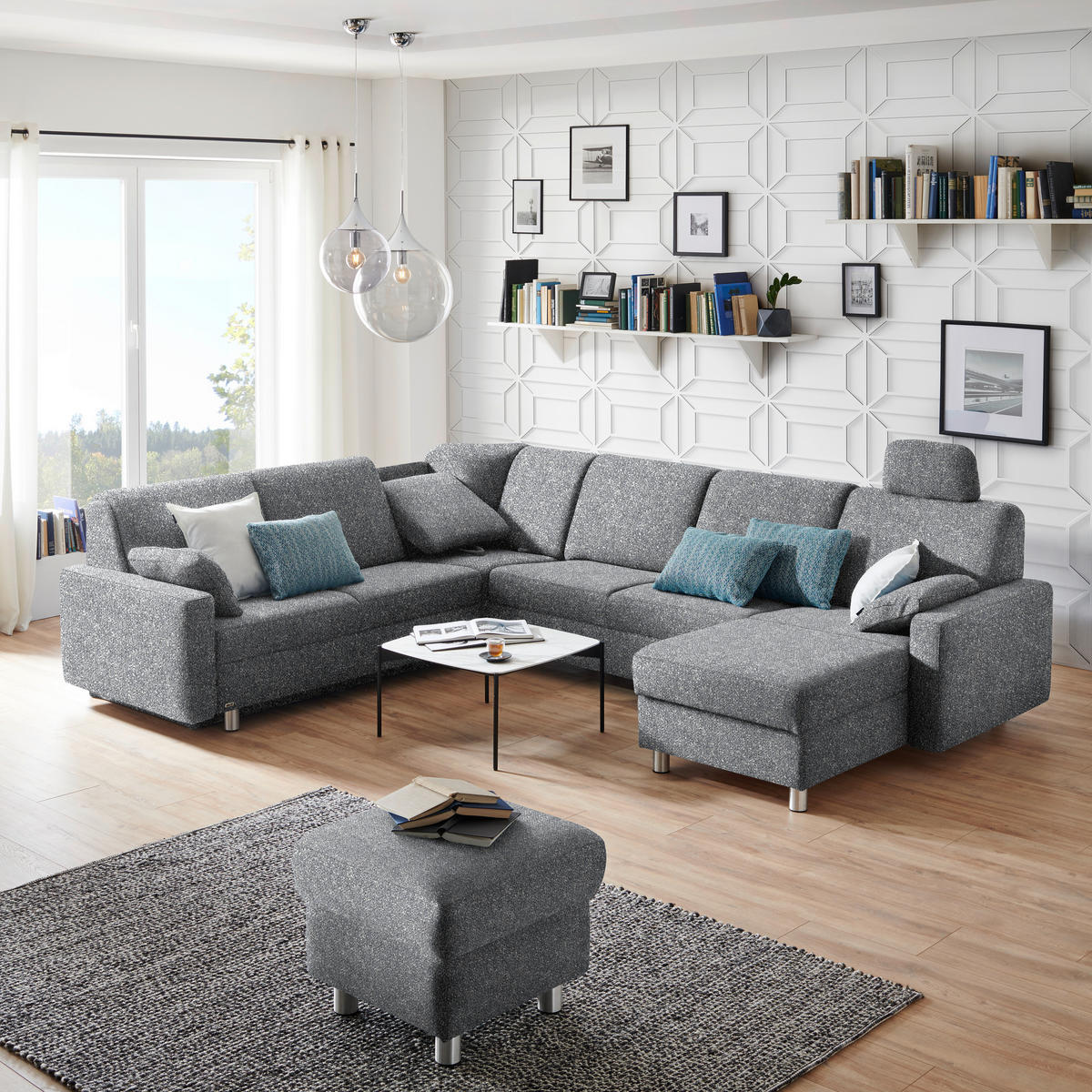 WOHNLANDSCHAFT  in Mikrovelours Grau  - Alufarben/Grau, KONVENTIONELL, Kunststoff/Textil (236/322/158cm) - Sedda