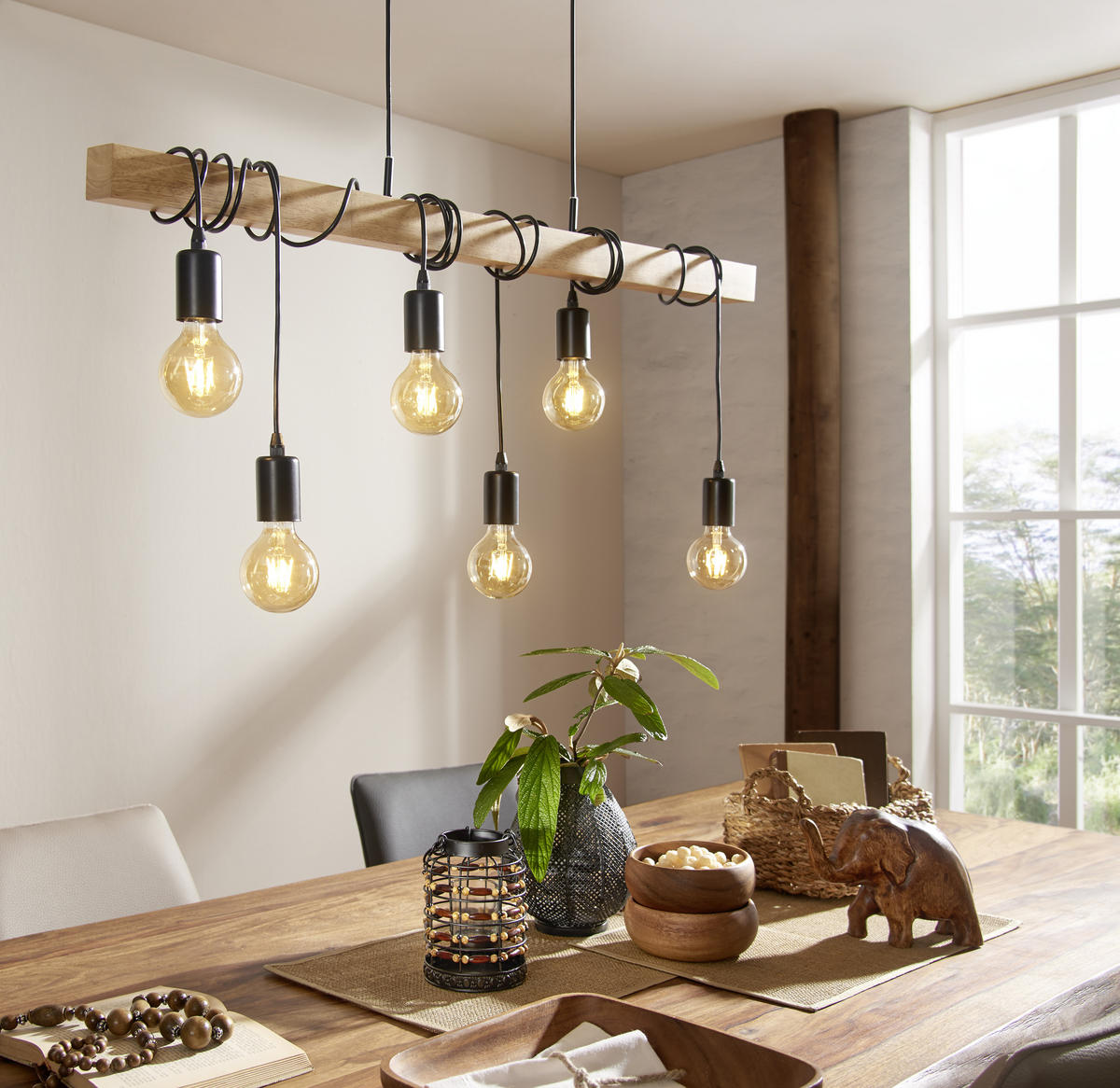HÄNGELEUCHTE   100 cm  - Schwarz/Braun, Lifestyle, Holz/Metall (100cm) - Marama