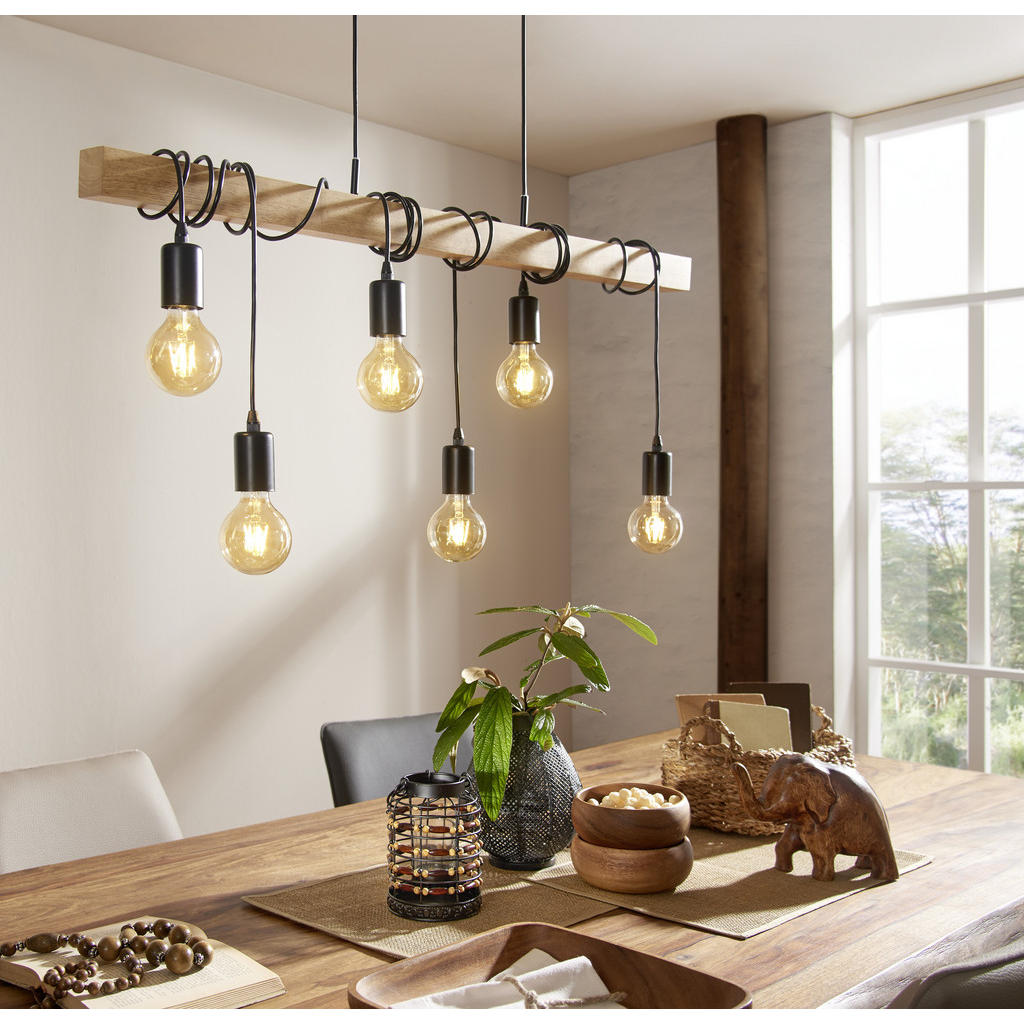 Thumbnail - Eglo Hängeleuchte, Braun, Schwarz, Holz, Metall, furniert, Holz,Holz, länglich,länglich, 100 cm, Lampen & Leuchten, Inne...