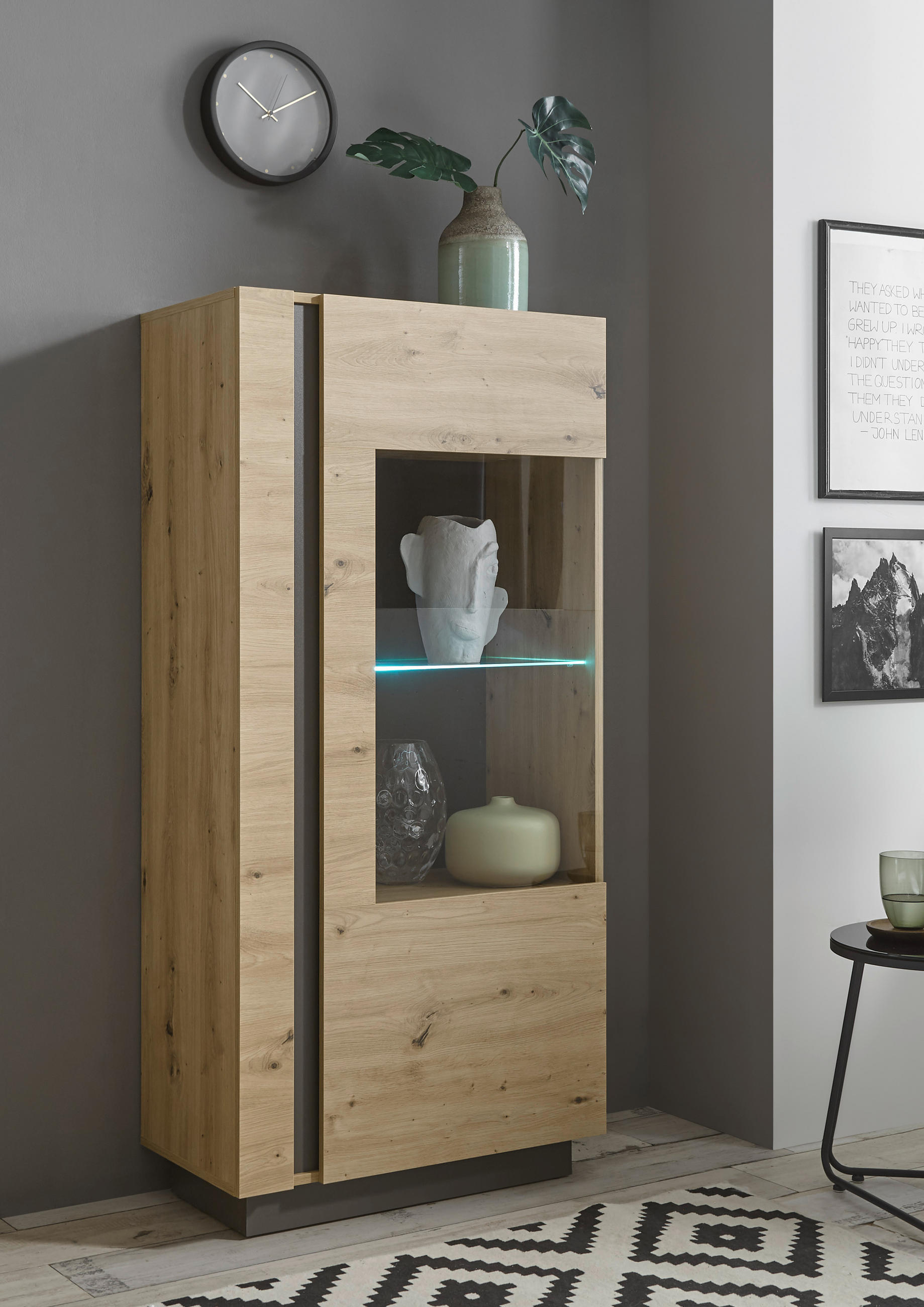 VITRINE in Grau, Eiche Artisan  - Eiche Artisan/Grau, Design, Glas/Holzwerkstoff (72/154/40cm) - MID.YOU