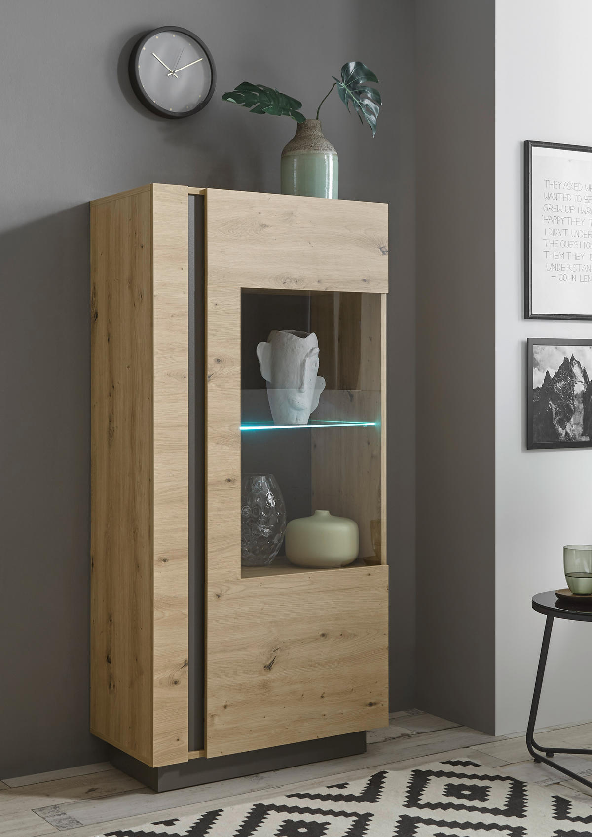 VITRINE in Grau, Eiche Artisan  - Eiche Artisan/Grau, Design, Glas/Holzwerkstoff (72/154/40cm) - MID.YOU