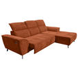 ECKSOFA Rostfarben Cord Rücken echt, Kopfteilverstellung, Sitzvorzug  - Rostfarben/Schwarz, KONVENTIONELL, Textil/Metall (290/196cm) - Carryhome