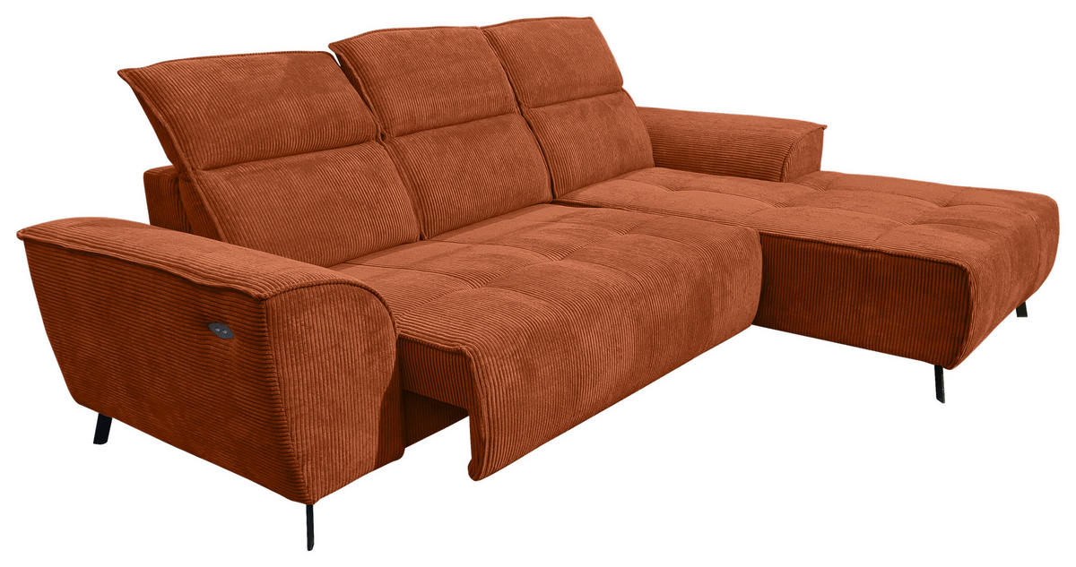 ECKSOFA Rostfarben Cord  - Rostfarben/Schwarz, KONVENTIONELL, Textil/Metall (290/196cm) - Carryhome