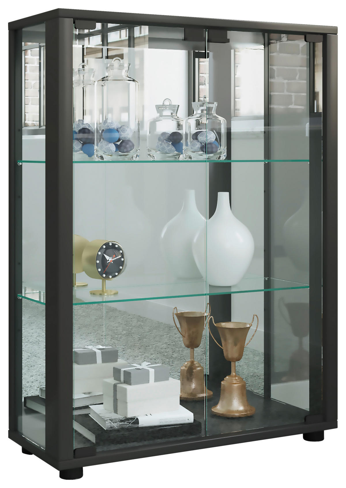 VITRINE in Schwarz  - Schwarz, MODERN, Glas/Holzwerkstoff (60/80/25cm) - MID.YOU