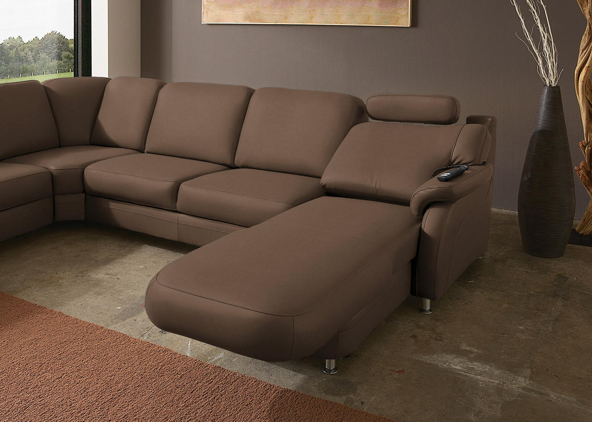 WOHNLANDSCHAFT  in Echtleder Graubraun  - Graubraun/Alufarben, KONVENTIONELL, Leder/Metall (239/329/165cm) - Beldomo Premium