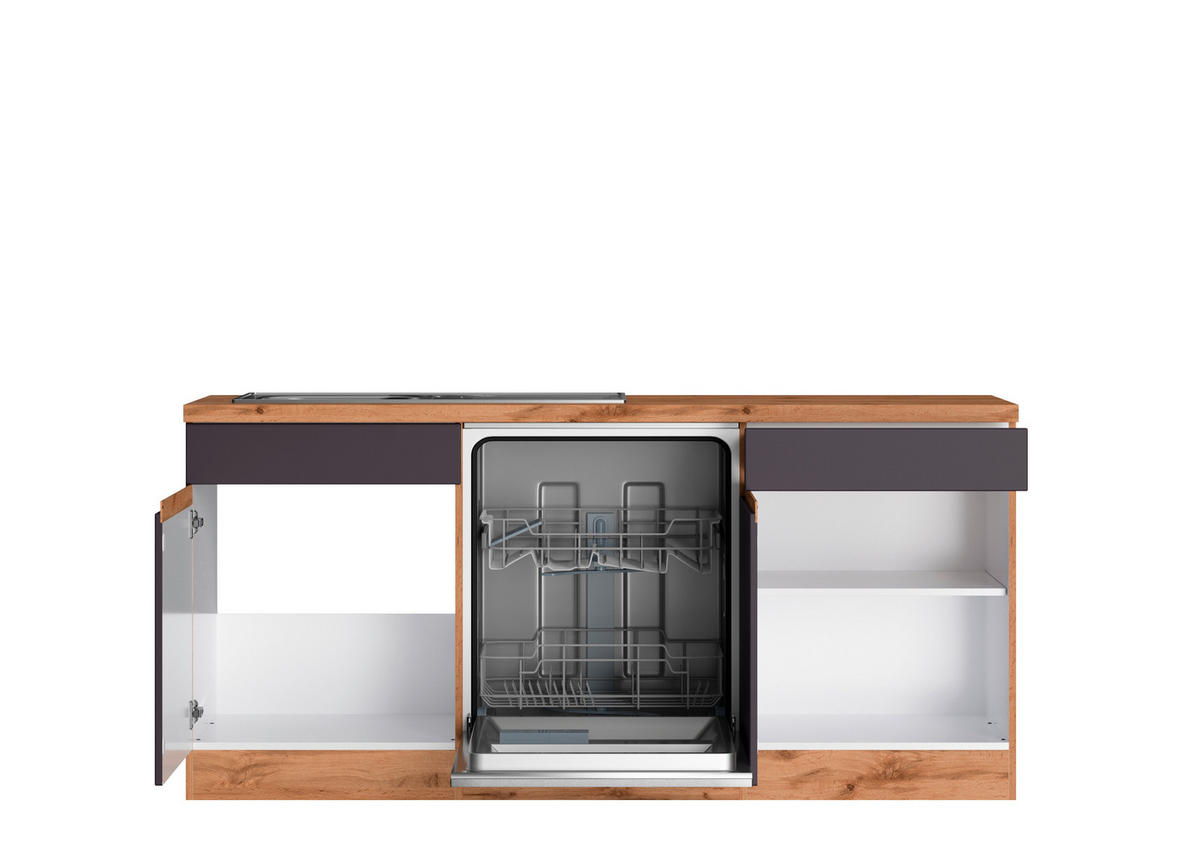 Eckküche Turin mit Geräten 240/240 cm  in Grau, Eiche Wotan  - Eiche Wotan/Grau, Design, Holzwerkstoff (240/240cm) - Held