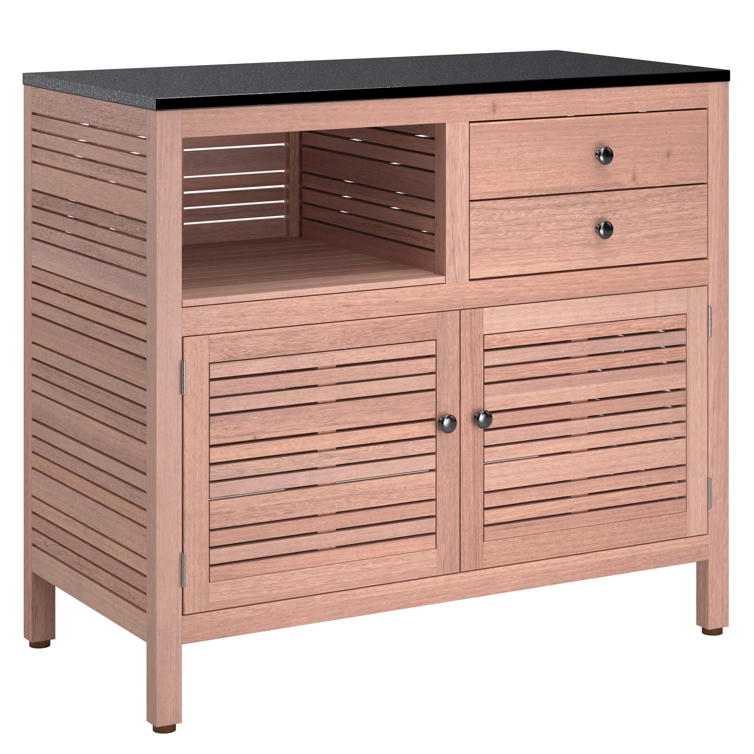 GARTENKOMMODE - Schwarz/Teakfarben, Natur, Holz/Stein (100/90/50cm) - Ambia Garden